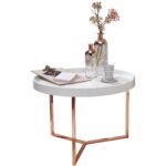 Rundt bakkebord / sofabord, kobberfarvede ben, hvid bordplade, glamour-stil - Kategori: 4 Rundt bakkebord / sofabord, kobberfarvede ben, hvid bordplade, glamour-stil