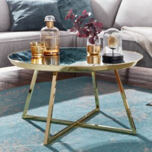 Rundt sofabord med bordplade i glas, stel i metal, 76x76x41cm