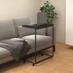 Sidebord med hjul 55x35x70 cm konstrueret træ sort - Kategori: 4 Sidebord med hjul 55x35x70 cm konstrueret træ sort