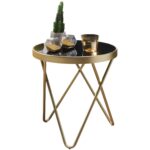 Smukt sofabord / sidebord med sort glasbordplade, 42 cm - Kategori: 4 Smukt sofabord / sidebord med sort glasbordplade, 42 cm