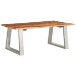 Sofabord 100 x 60 x 40 cm massivt akacietræ og rustfrit stål - Kategori: 4 Sofabord 100 x 60 x 40 cm massivt akacietræ og rustfrit stål