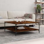 Sofabord 100x100x40 cm konstrueret træ røget egetræsfarve - Kategori: 4 Sofabord 100x100x40 cm konstrueret træ røget egetræsfarve