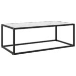 Sofabord 100x50x35 cm hvidt marmorglas sort - Kategori: 4 Sofabord 100x50x35 cm hvidt marmorglas sort
