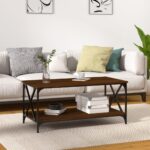 Sofabord 100x50x45 cm konstrueret træ og jern brun egetræsfarve - Kategori: 4 Sofabord 100x50x45 cm konstrueret træ og jern brun egetræsfarve