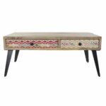 Sofabord 110 x 70 x 46 cm Sort Metal Brun Multifarvet Mangotræ - Kategori: 4 Sofabord 110 x 70 x 46 cm Sort Metal Brun Multifarvet Mangotræ