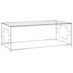 Sofabord 120x60x45 cm rustfrit stål og glas sølvfarvet - Kategori: 4 Sofabord 120x60x45 cm rustfrit stål og glas sølvfarvet