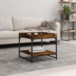 Sofabord 49,5×49,5×45 cm konstrueret træ røget egetræsfarve - Kategori: 4 Sofabord 49,5x49,5x45 cm konstrueret træ røget egetræsfarve