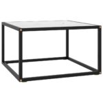 Sofabord 60x60x35 cm hvidt marmorglas sort - Kategori: 4 Sofabord 60x60x35 cm hvidt marmorglas sort