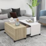 Sofabord 75x75x38 cm spånplade hvid og sonoma-eg - Kategori: 4 Sofabord 75x75x38 cm spånplade hvid og sonoma-eg