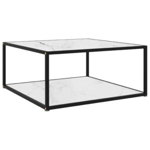 Sofabord 80x80x35 cm hærdet glas hvid