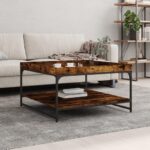 Sofabord 80x80x45 cm konstrueret træ og jern røget egetræ - Kategori: 4 Sofabord 80x80x45 cm konstrueret træ og jern røget egetræ