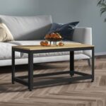 Sofabord 90x45x45 cm MDF og jern lysebrun og sort - Kategori: 4 Sofabord 90x45x45 cm MDF og jern lysebrun og sort