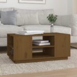 Sofabord 90x49x40,5 cm massivt fyrretræ gyldenbrun - Kategori: 4 Sofabord 90x49x40,5 cm massivt fyrretræ gyldenbrun