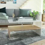 Sofabord 90x59x42 cm konstrueret træ egetræsfarvet og hvid - Kategori: 4 Sofabord 90x59x42 cm konstrueret træ egetræsfarvet og hvid