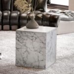 Sofabord MONOBLOC i hvid højglans med marmorlook – kvadratisk, 40x40x45 cm - Kategori: 4 Sofabord MONOBLOC i hvid højglans med marmorlook - kvadratisk, 40x40x45 cm