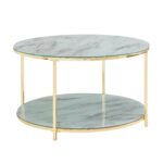 Sofabord i glas medmarmor-look, 80x80x45 cm, hvid/guldfarvet - Kategori: 4 Sofabord i glas medmarmor-look, 80x80x45 cm, hvid/guldfarvet
