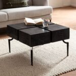 Sofabord i massivt mangotræ med sort metalstativ – kvadratisk, 60x60x40 cm - Kategori: 4 Sofabord i massivt mangotræ med sort metalstativ - kvadratisk, 60x60x40 cm