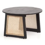 Sofabord i massivt træ og rattan, japandi-look, 65x65x40cm - Kategori: 4 Sofabord i massivt træ og rattan, japandi-look, 65x65x40cm
