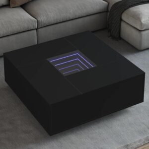 Sofabord med Infinity LED-lys 100x100x40 cm sort