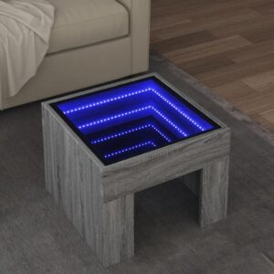 Sofabord med Infinity LED-lys 40x40x30 cm grå sonoma-eg