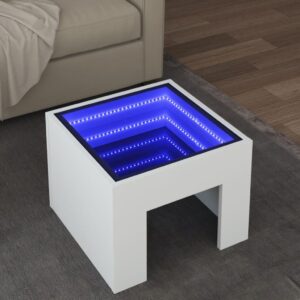 Sofabord med Infinity LED-lys 40x40x30 cm hvid