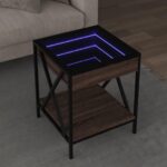 Sofabord med Infinity LED-lys 40x40x49 cm brun egetræsfarve - Kategori: 4 Sofabord med Infinity LED-lys 40x40x49 cm brun egetræsfarve