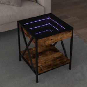 Sofabord med Infinity LED-lys 40x40x49 cm røget egetræsfarve