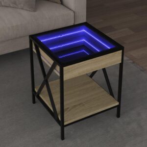 Sofabord med Infinity LED-lys 40x40x49 cm sonoma-eg