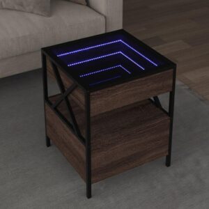 Sofabord med Infinity LED-lys 40x40x51 cm brun egetræsfarve