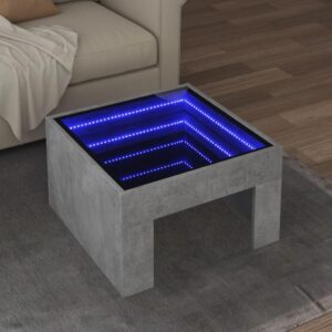 Sofabord med Infinity LED-lys 50x50x30 cm betongrå