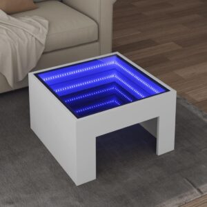 Sofabord med Infinity LED-lys 50x50x30 cm hvid