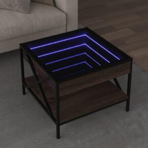 Sofabord med Infinity LED-lys 50x50x38 cm brun egetræsfarve