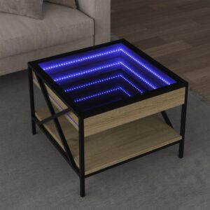 Sofabord med Infinity LED-lys 50x50x38 cm sonoma-eg