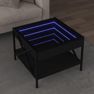 Sofabord med Infinity LED-lys 50x50x38 cm sort