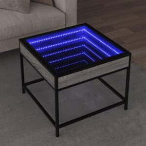 Sofabord med Infinity LED-lys 50x50x41 cm grå sonoma-eg