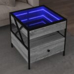 Sofabord med Infinity LED-lys 50x50x51 cm grå sonoma-eg