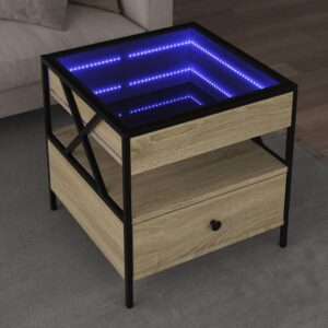 Sofabord med Infinity LED-lys 50x50x51 cm sonoma-eg