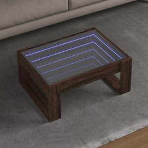 Sofabord med Infinity LED-lys 70x53x30 cm brun egetræsfarve