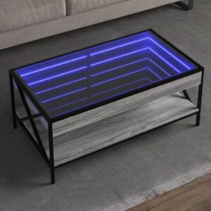 Sofabord med Infinity LED-lys 90x50x38 cm grå sonoma-eg