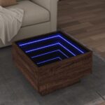 Sofabord med LED-lys 50x50x30 cm konstrueret træ brunt eg - Kategori: 4 Sofabord med LED-lys 50x50x30 cm konstrueret træ brunt eg