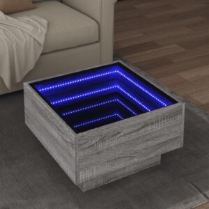 Sofabord med LED-lys 50x50x30 cm konstrueret træ grå sonoma-eg