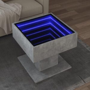 Sofabord med LED-lys 50x50x45 cm konstrueret træ betongrå