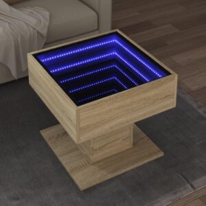 Sofabord med LED-lys 50x50x45 cm konstrueret træ sonoma-eg