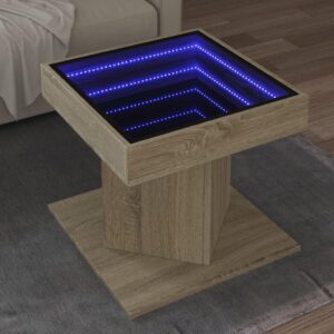 Sofabord med LED-lys 50x50x45 cm konstrueret træ sonoma-eg