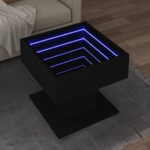 Sofabord med LED-lys 50x50x45 cm konstrueret træ sort