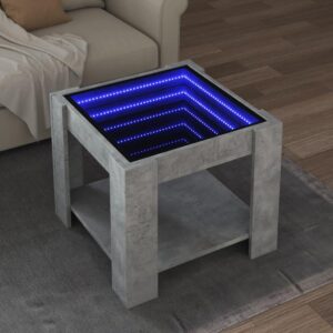 Sofabord med LED-lys 53x53x45 cm konstrueret træ betongrå