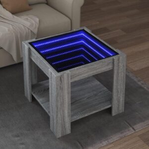 Sofabord med LED-lys 53x53x45 cm konstrueret træ grå sonoma-eg