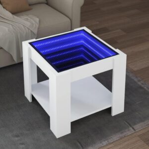 Sofabord med LED-lys 53x53x45 cm konstrueret træ hvid