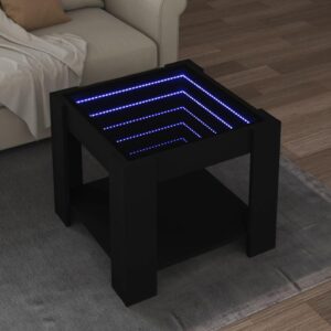 Sofabord med LED-lys 53x53x45 cm konstrueret træ sort