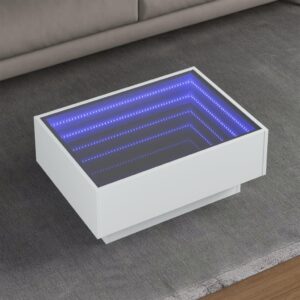 Sofabord med LED-lys 70x50x30 cm konstrueret træ hvid